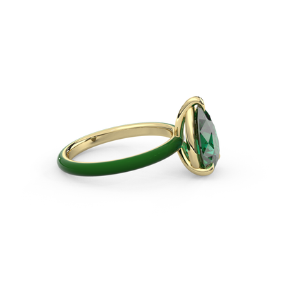 Emerald Green Pear Lab Sapphire Ring
