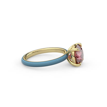 Padparadscha Pink Round Lab Sapphire Ring