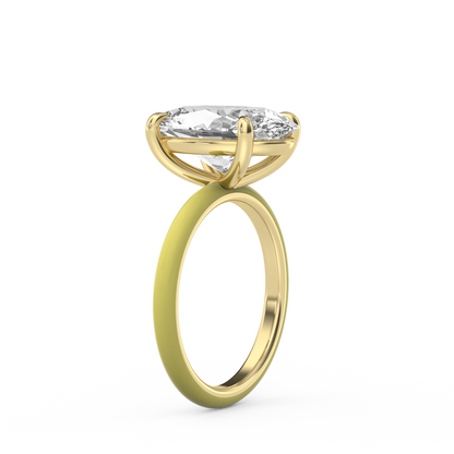 White Oval Lab Diamond Enamel Ring
