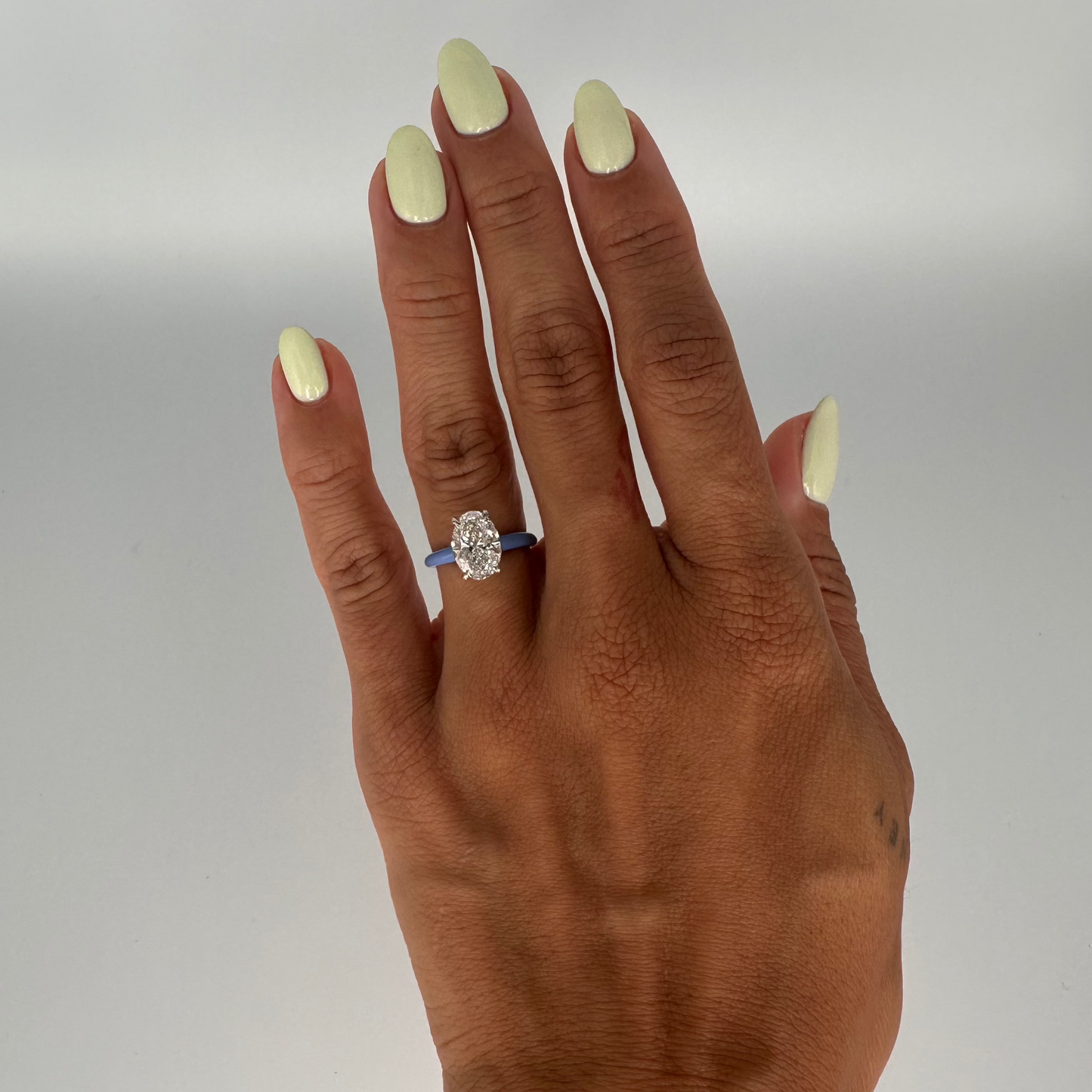 White Oval Lab Diamond Enamel Ring