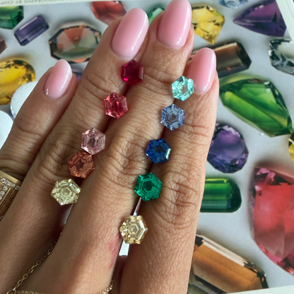Ruby Red Step Cut Hexagon Lab Sapphire Ring