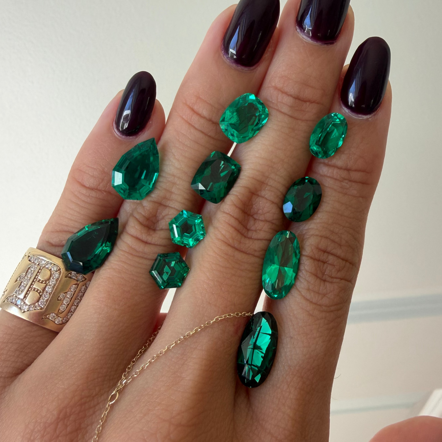 Emerald Green Step Cut Pear Lab Sapphire Ring