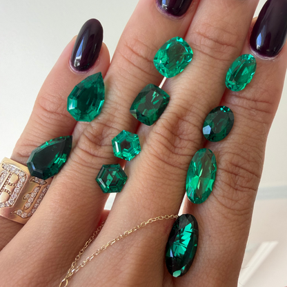 Emerald Green Elongated Cushion Lab Sapphire Ring