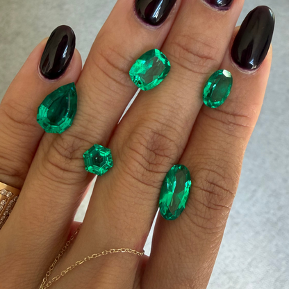 Emerald Green Step Cut Pear Lab Sapphire Ring