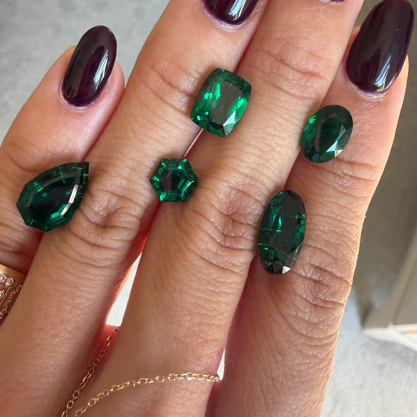 Emerald Green Elongated Cushion Lab Sapphire Ring