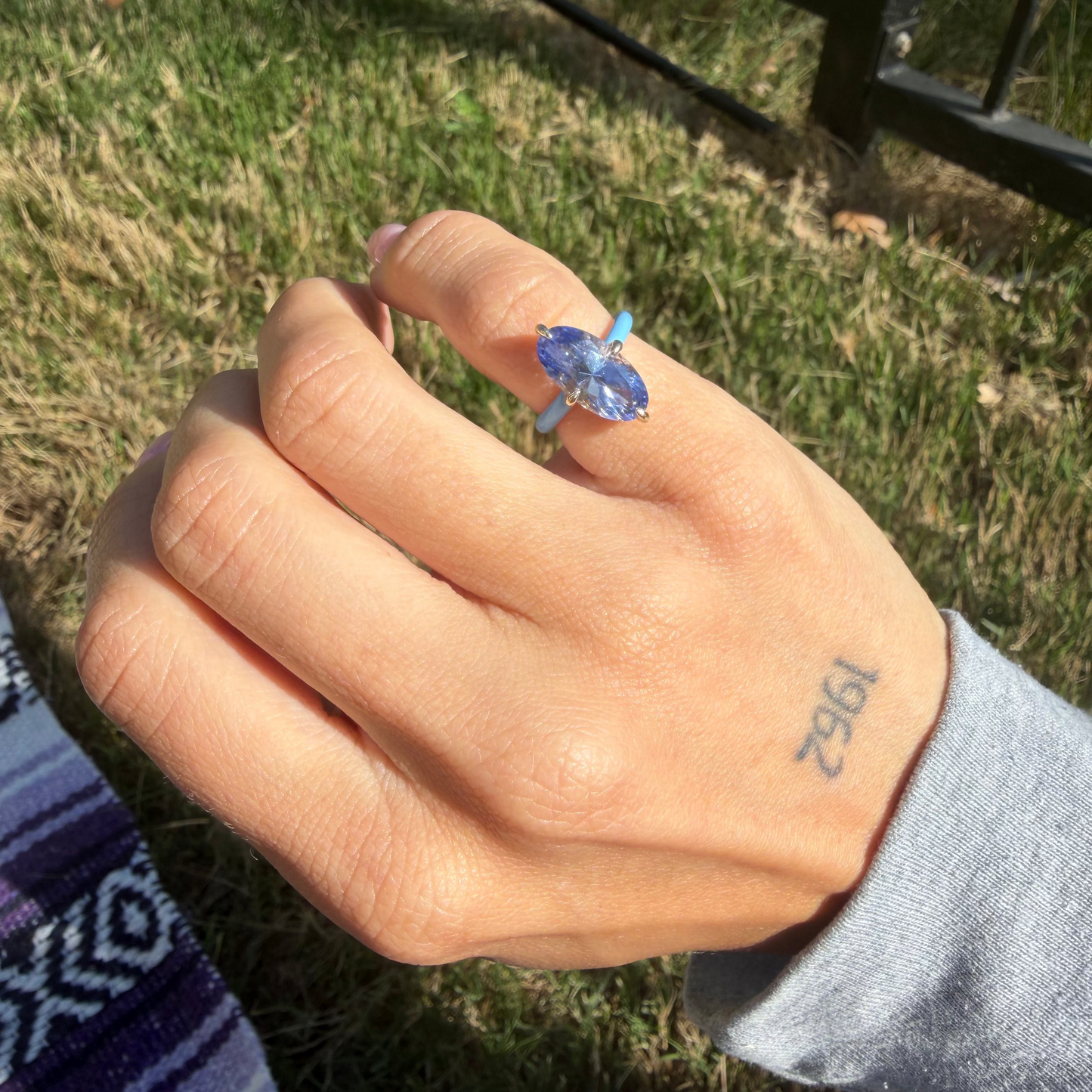 Cornflower Blue Emerald Lab Sapphire Ring
