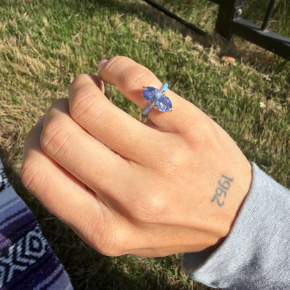 Cornflower Blue Emerald Lab Sapphire Ring