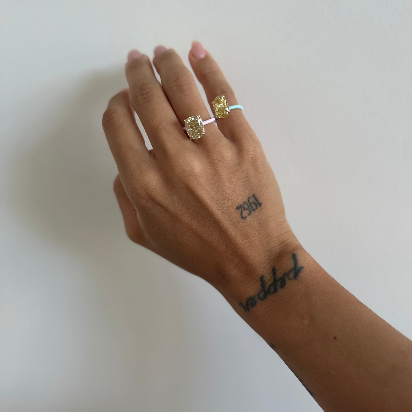 Yellow Oval Moissanite Enamel Ring