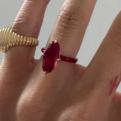 Ruby Red Moval Lab Sapphire Ring