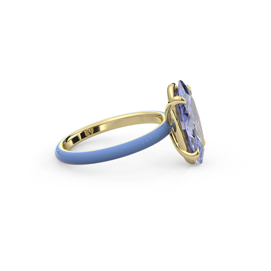 Cornflower Blue Moval Lab Sapphire Ring