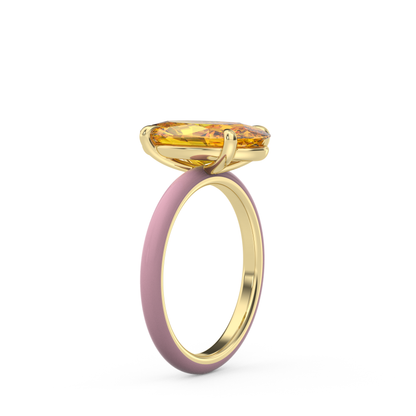 Orange Moval Lab Sapphire Ring