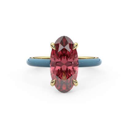 Padparadscha Pink Moval Lab Sapphire Ring