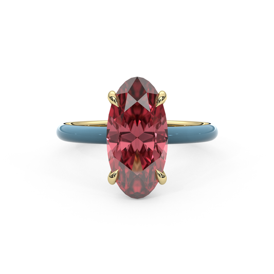 Padparadscha Pink Moval Lab Sapphire Ring