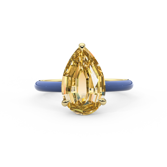 Yellow Step Cut Pear Moissanite Ring
