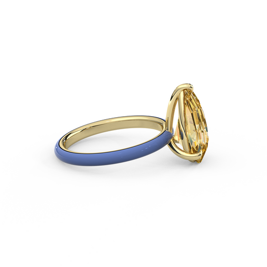 Yellow Step Cut Pear Moissanite Ring