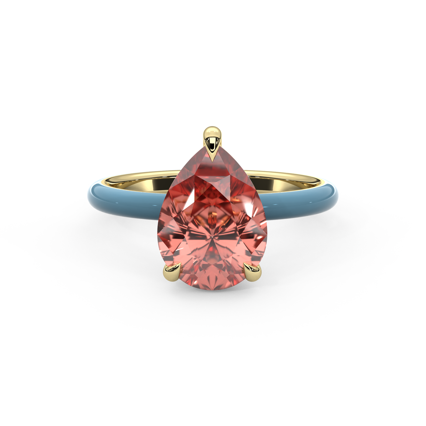 Sunset Pink Pear Lab Sapphire Ring