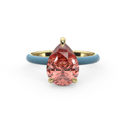 Sunset Pink Pear Lab Sapphire Ring