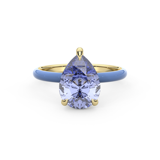 Cornflower Blue Pear Lab Sapphire Ring