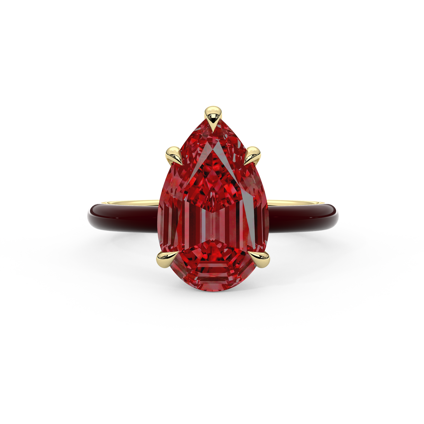 Red Step Cut Pear Lab Sapphire Ring