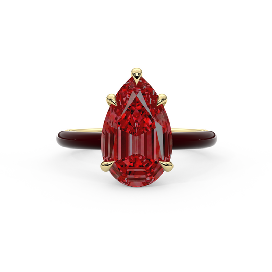 Ruby Red Step Cut Pear Lab Sapphire Ring