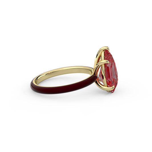 Ruby Red Step Cut Pear Lab Sapphire Ring