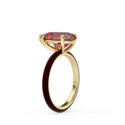 Red Step Cut Pear Lab Sapphire Ring