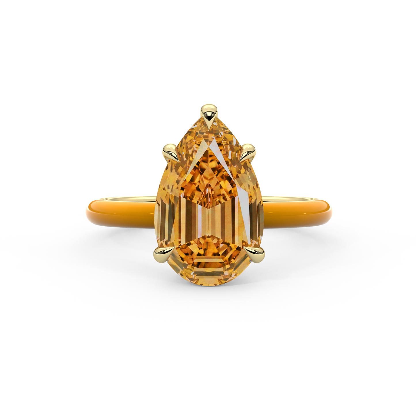Orange Step Cut Pear Lab Sapphire Ring