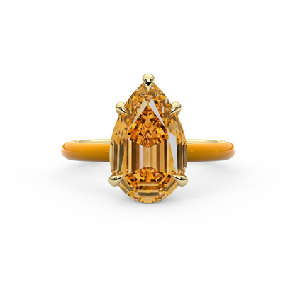 Orange Step Cut Pear Lab Sapphire Ring