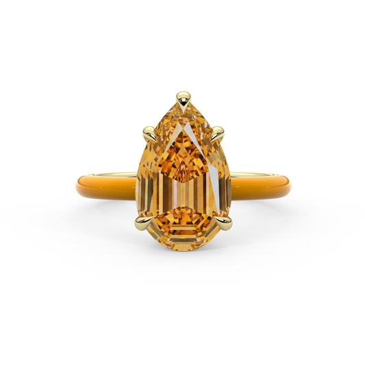 Orange Step Cut Pear Lab Sapphire Ring