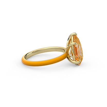 Orange Step Cut Pear Lab Sapphire Ring