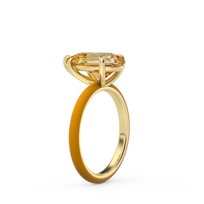 Orange Step Cut Pear Lab Sapphire Ring