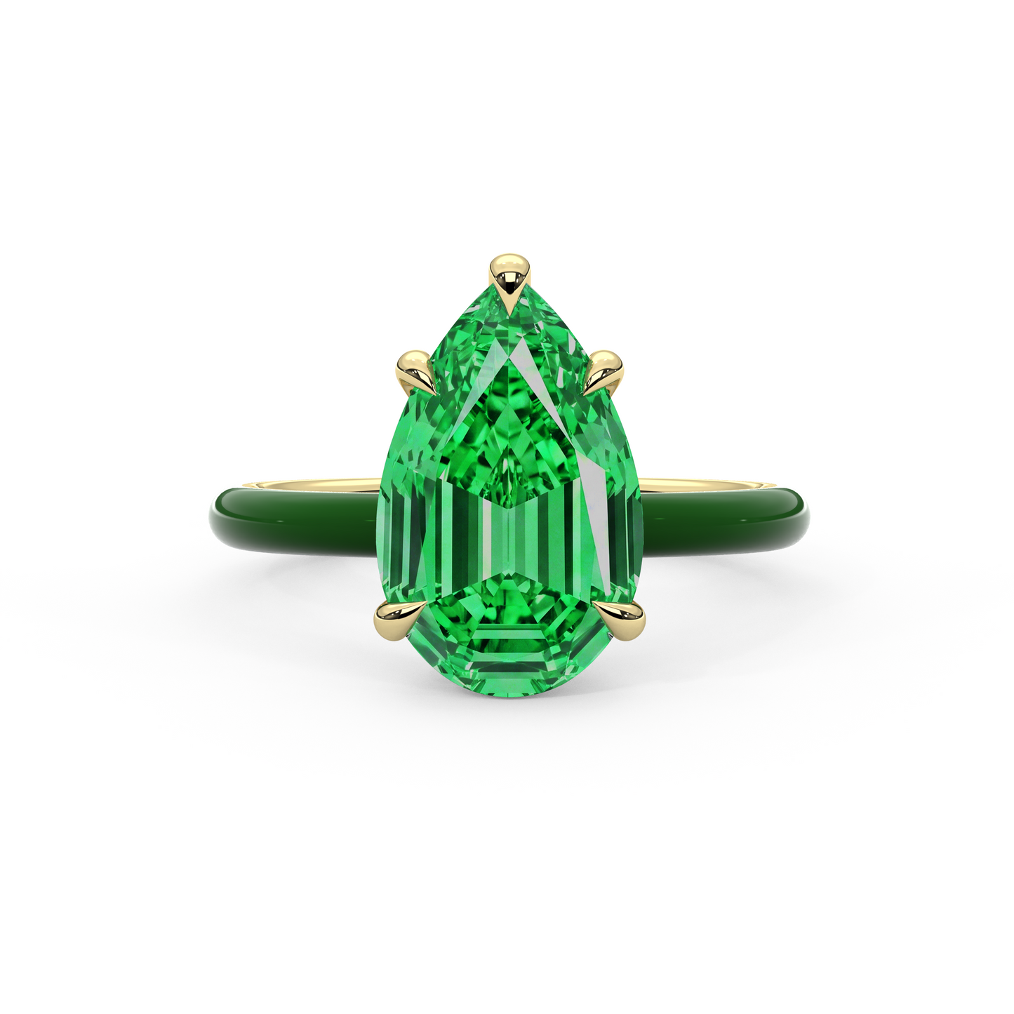 Green Step Cut Pear Lab Sapphire Ring