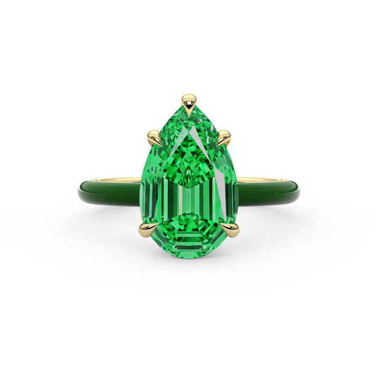 Emerald Green Step Cut Pear Lab Sapphire Ring