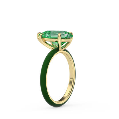 Green Step Cut Pear Lab Sapphire Ring