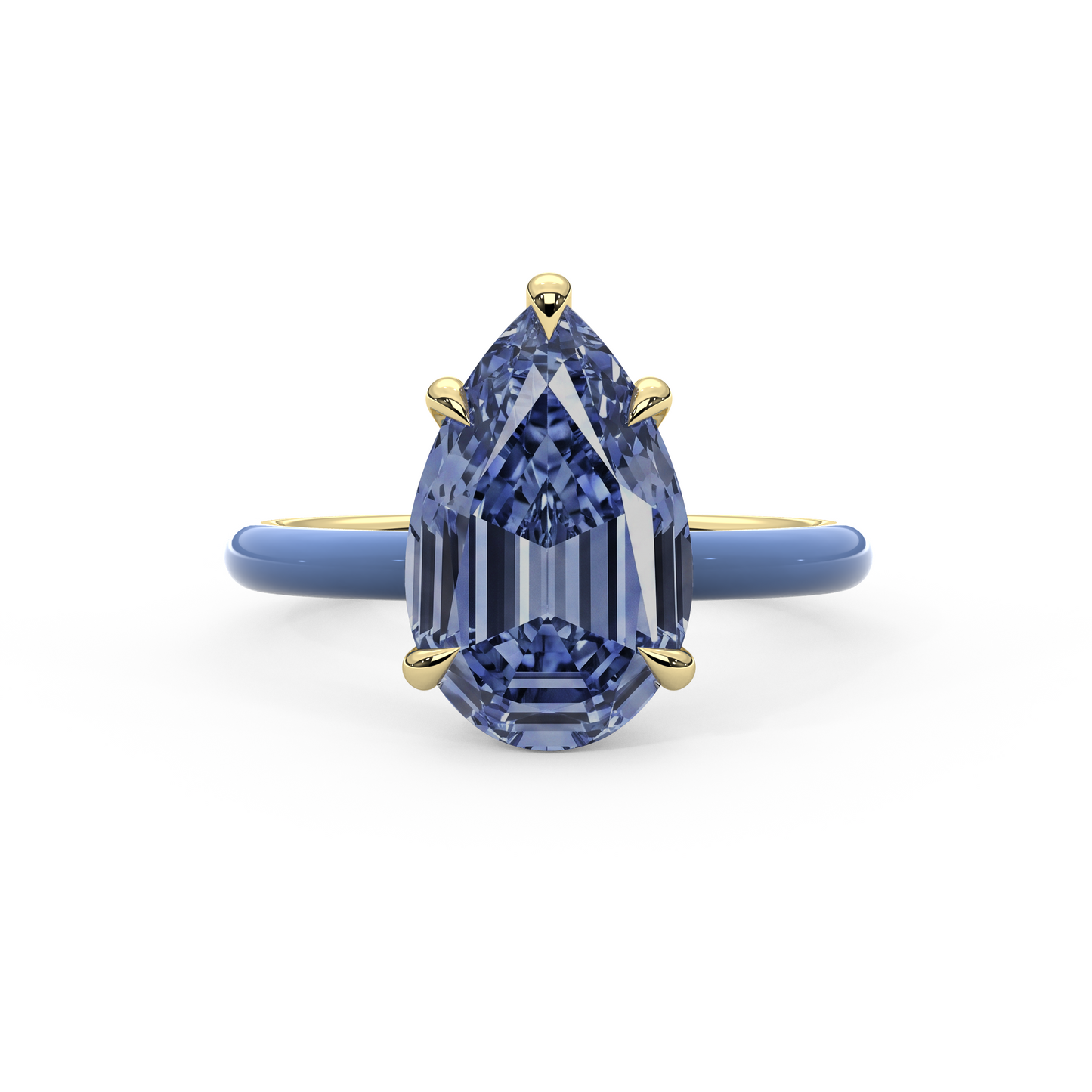 Cornflower Step Cut Pear Lab Sapphire Ring