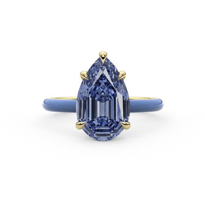 Cornflower Step Cut Pear Lab Sapphire Ring