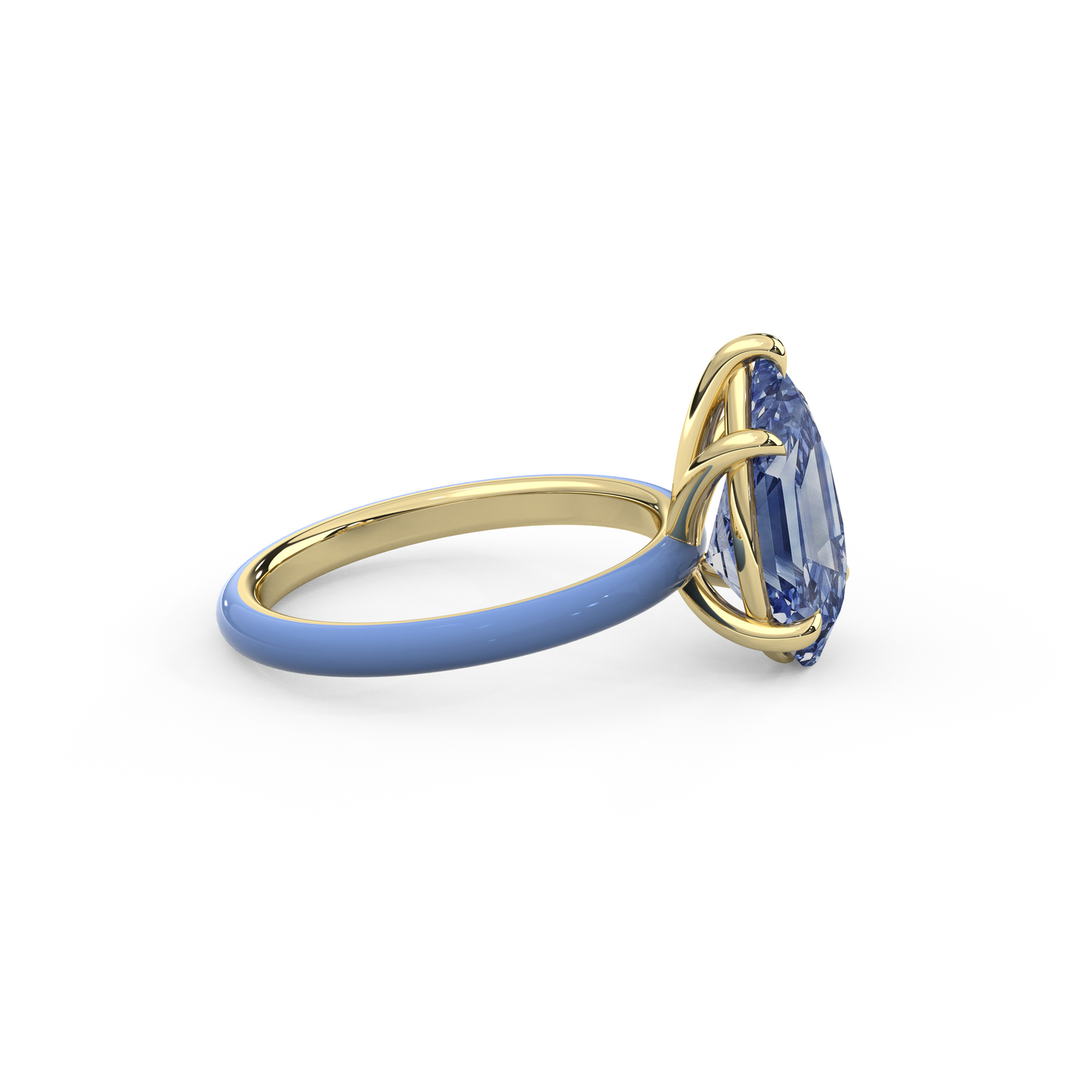Cornflower Step Cut Pear Lab Sapphire Ring