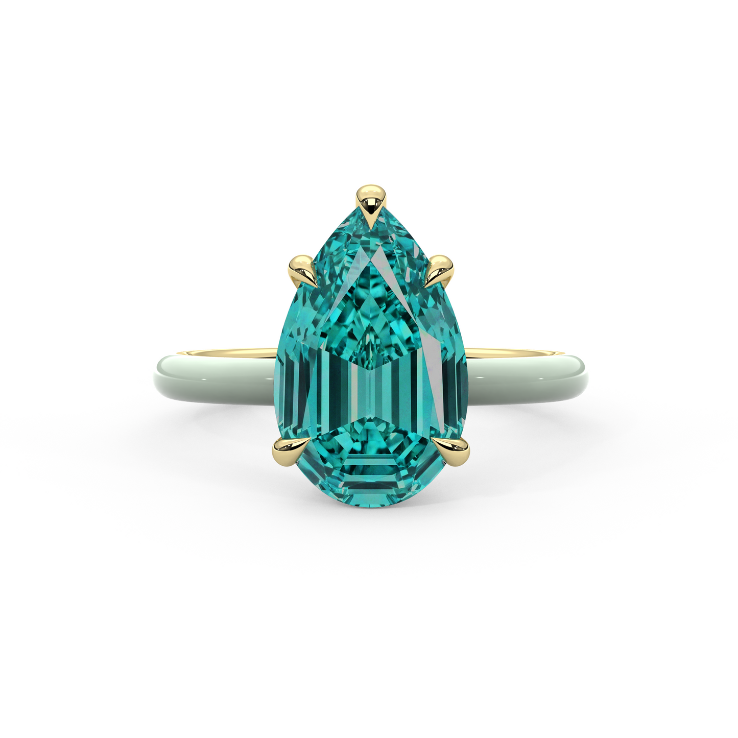 Teal Step Cut Pear Lab Sapphire Ring