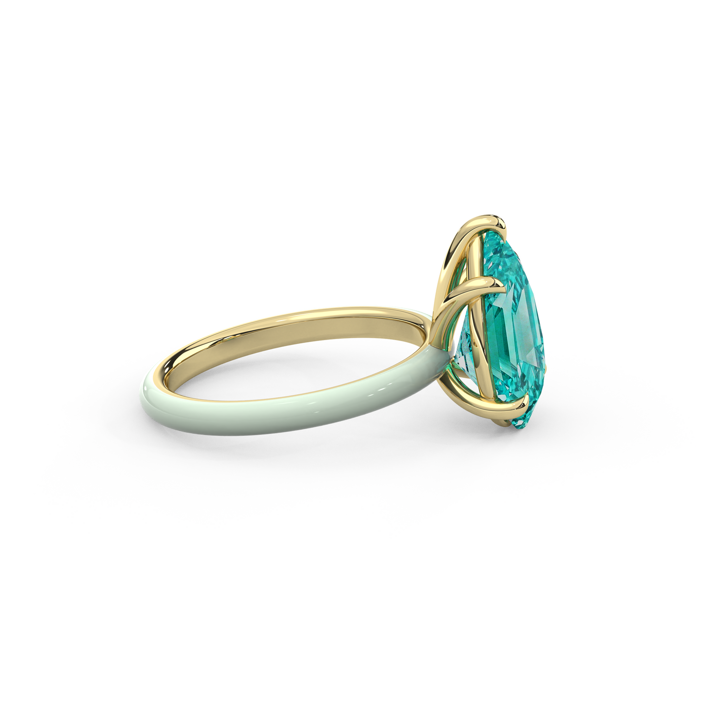 Teal Step Cut Pear Lab Sapphire Ring
