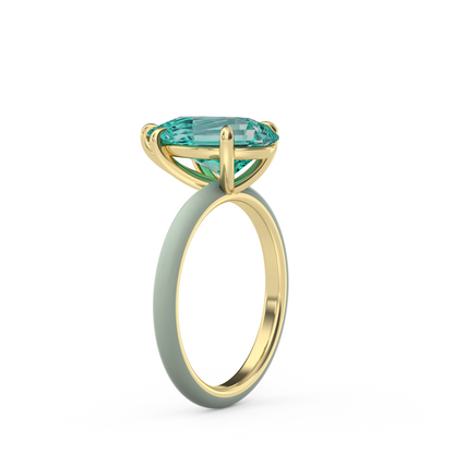 Teal Step Cut Pear Lab Sapphire Ring