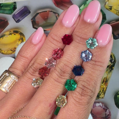 Ruby Red Step Cut Hexagon Lab Sapphire Ring